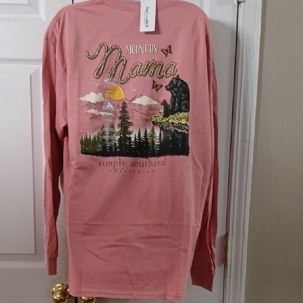 Simply Southern Pinkish Rose Long Sleeve Mountain Mama Shirt Sz XL NWT